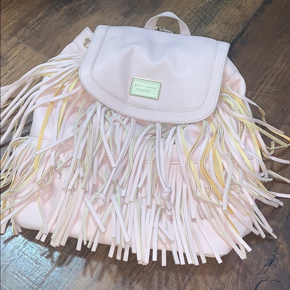 Betsey Johnson Handbags - Pink Betsy Johnson Fringe Backpack